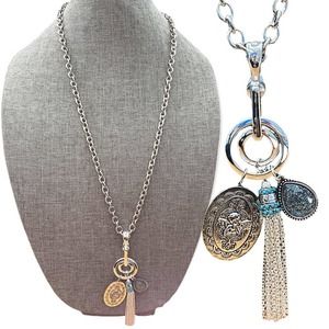 Vintage The Roman Company Silver-tone Necklace w/ Turquoise-colored accents